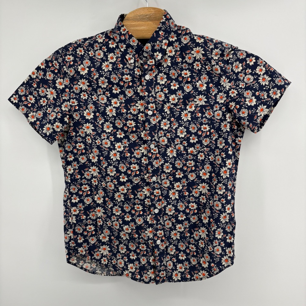 J.Crew Floral Button Down Mens M Navy Blue Excellent Flex Washed Slim AU526